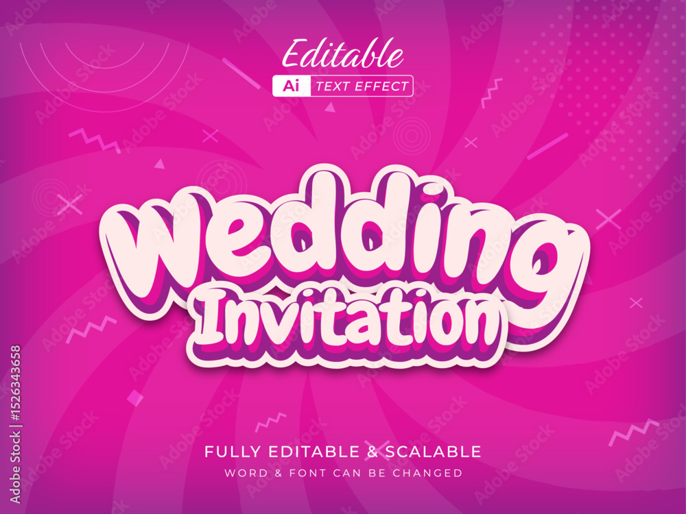 Poster wedding invitation 3d text effect. customizable text and colors on a stylish backdrop.