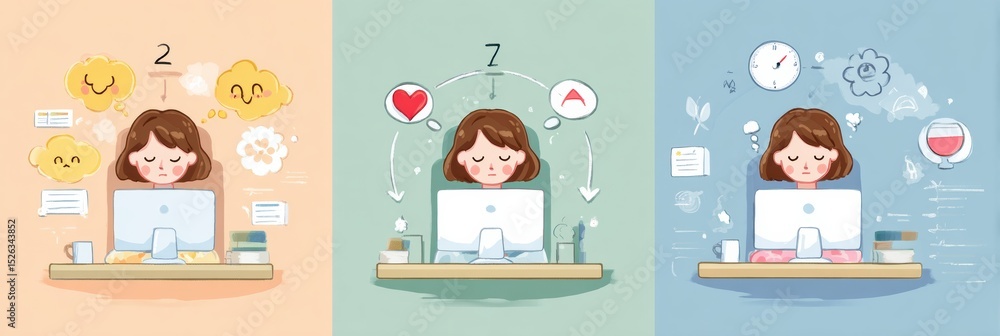 Aufkleber Exploring Three Types of Procrastination Through an Infographic Featuring Emotional Icons and a Flat Layout for Relatable Understanding