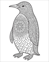 Obraz premium Penguin Animal Mandala Coloring Page for Adults.