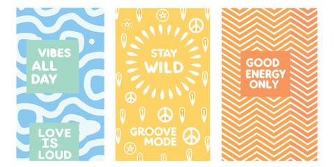 Inspirational and positive affirmation graphic designs with geometric patterns and retro typography for social media
