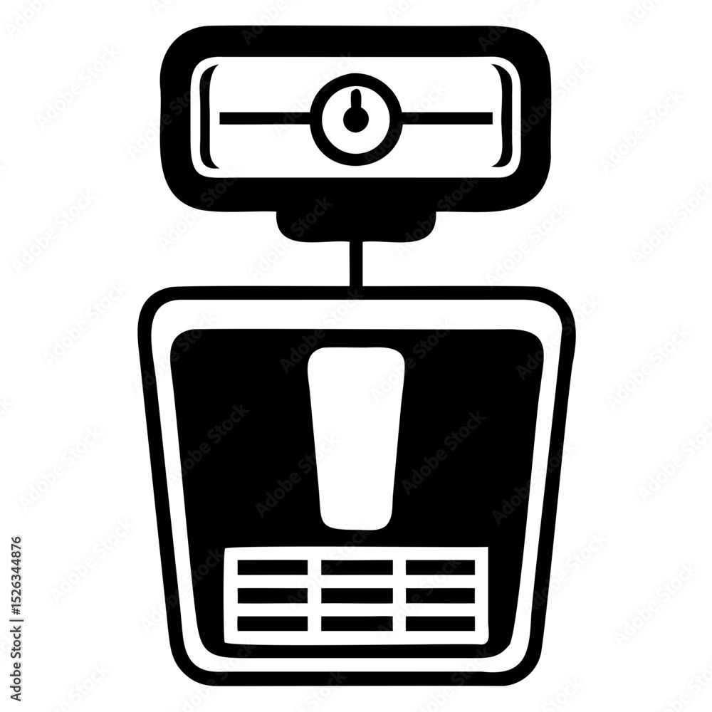 Poster illustration of a black and white produce scale with a display and indicator on transparent backgrou