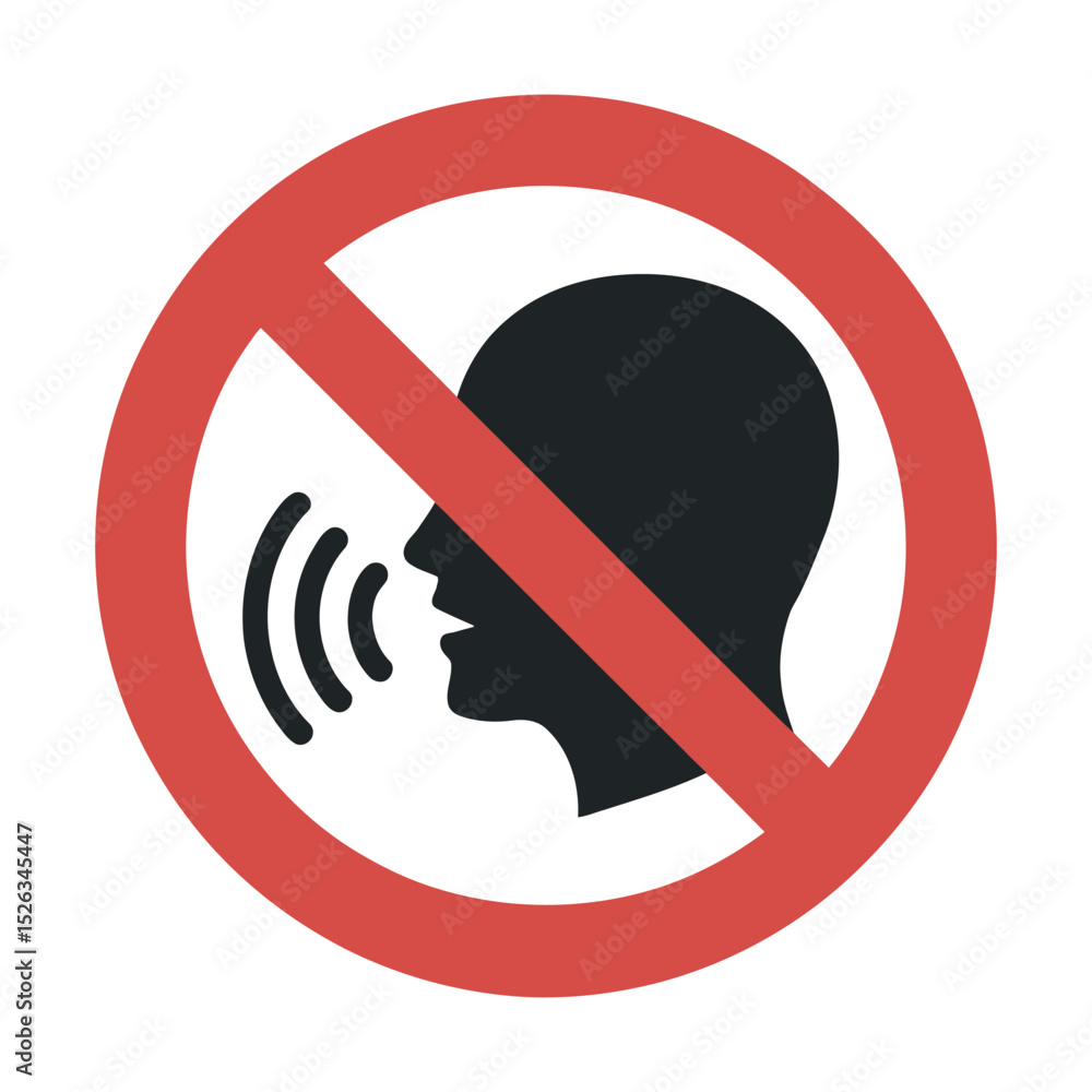 Poster prohibition sign symbolizing silence and restriction of speech representing limits on expression and