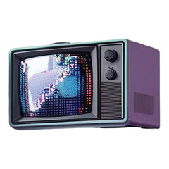 Retro television vintage tv set with static screen and purple case for home entertainment and nostalgia viewing