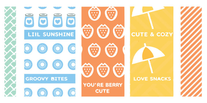 Whimsical illustrated composition featuring delightful fruit patterns beach umbrellas and cheerful typography designs