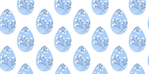 Easter Eggs Decorated blooming Twigs Colorful Seamless Pattern Craft Easter Greeting Background idea
