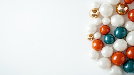 An aesthetically pleasing arrangement of colorful decorative orbs on a clean white background, showcasing modern design principles and the beauty of simplicity.