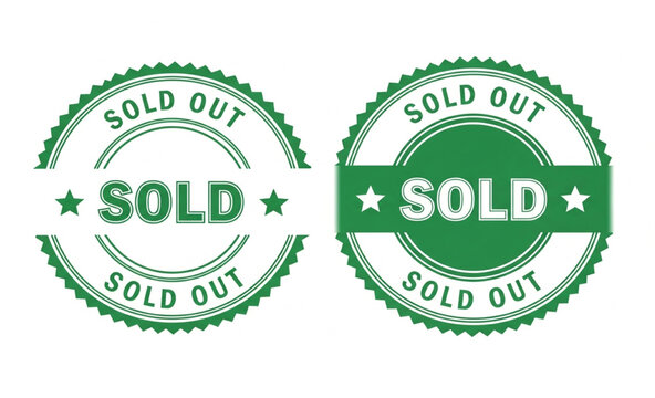 Sold Out Stamp with Star | Green Circular Rubber Stamp for Product Marketing, Retail Promotion, and Limited Availability Notice