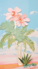 Plakat Summer palm tree craft art painting nature.