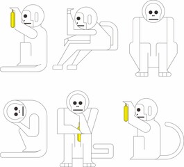 Minimalist Geometric Monkeys with Bananas – Abstract Vector Illustration