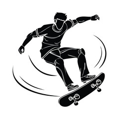 Fototapeta premium Black and white vector illustration of a skateboarder performing a mid-air trick