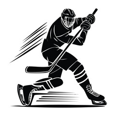 Bold black and white vector illustration of an ice hockey player in action