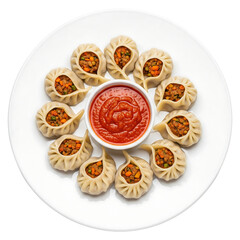 Delicious vegetable momos with spicy sauce