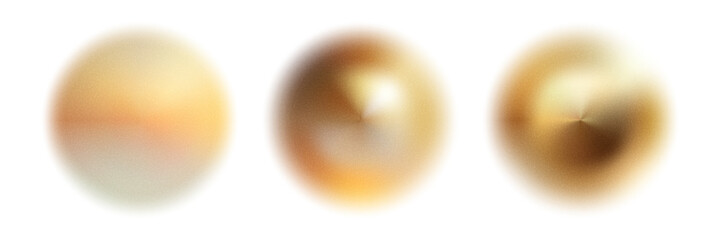 Blurred gold gradation sphere with noise texture. Balls or blobs with soft color transitions. Abstract vector elements.