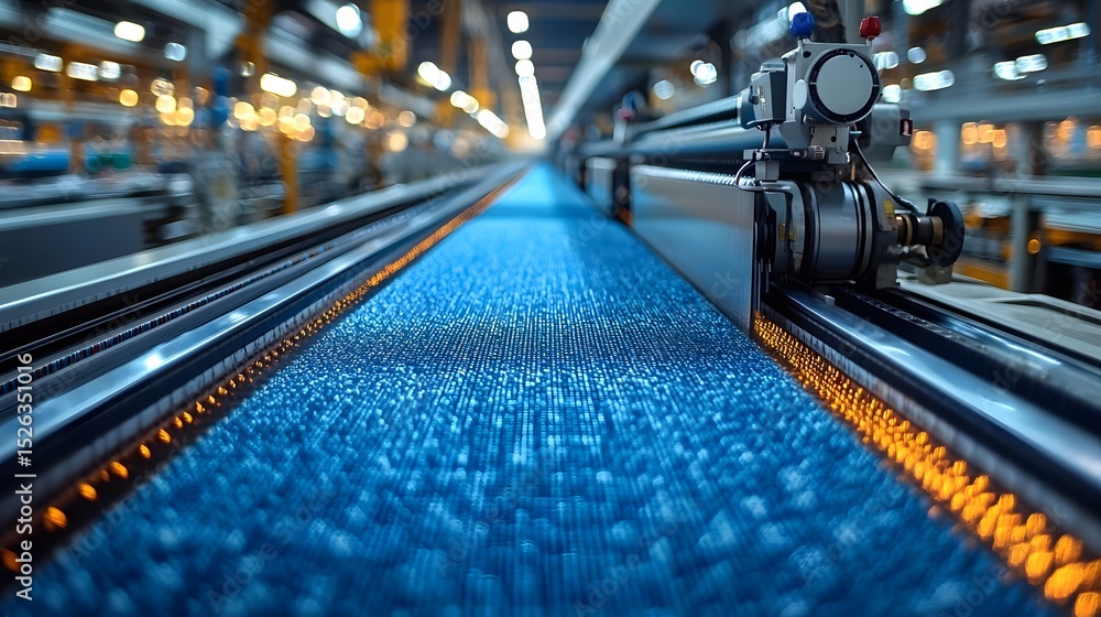 Poster futuristic textile factory with advanced automation and technology