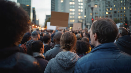 Crowd of multiracial people protest against inflation and financial crisis - Protesters on city street - Models by AI generative