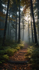 Obraz premium Mystical Misty Forest at Dawn