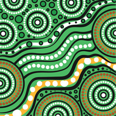 Green Aboriginal Dot Art with Circular Motifs
