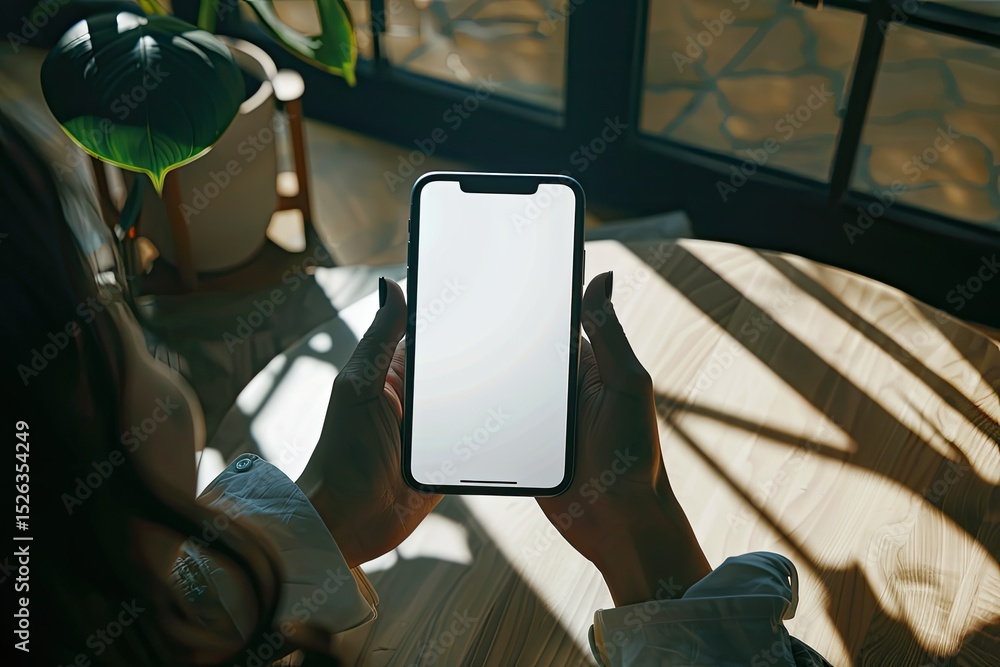 Poster high resolution image of low angle view of person using smart phone on table