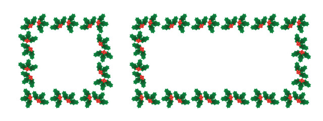 Holly Berry Frame Isolated on White Square and Rectangle. Winter holidays Christmas and New Year celebration vector art