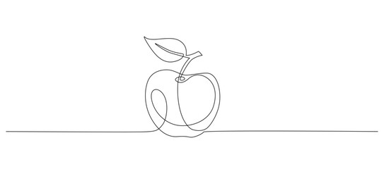 Continuous one line drawing of apple with leaf. Vegan fruit for health in simple linear style. vector illustration eps 10