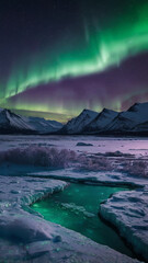 Naklejka premium Frozen Tundra with Aurora Borealis