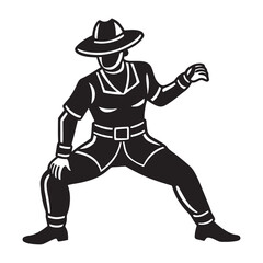 Cartoon silhouette of a running cowboy character holding a gun