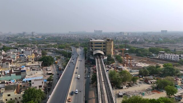 An Aerial Shot of Tughlakabad Delhi Metro Station in NCR, India
