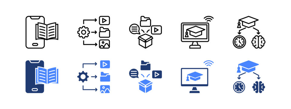 Learning management System icon with Mobile Learning, content management system, Content, Online Learning, Education