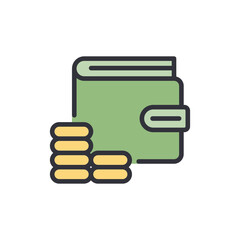 Green Wallet With A Stack Of Golden Coins And Transparent Design