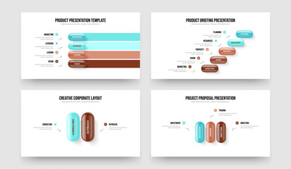 Project Overview Four Five Two Three Element Infographic Slideshow Layout Vector Illustration Collection. Business Launch 4 5 2 3 Option Diagram Presentation Template Bundle.