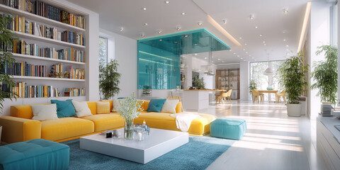 Minimalistic Living Room Interior, with sofa