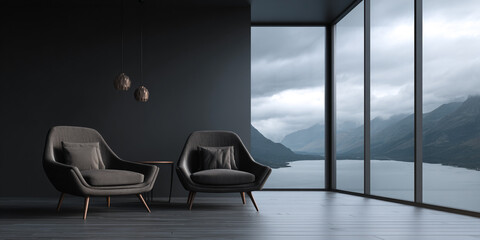 Experience the sleek elegance of minimalist design, Minimalist Luxurious Grey Living Room Interior