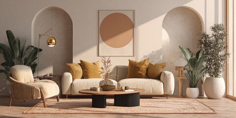 A stylish living room with a modern fireplace and television, Modern luxury living room interior design