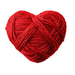 Heart-shaped ball of red yarn on white background