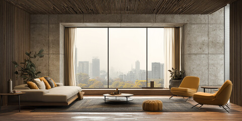 A bright, inviting living room showcases a white sofa adorned, Creative composition of living room interior with beige