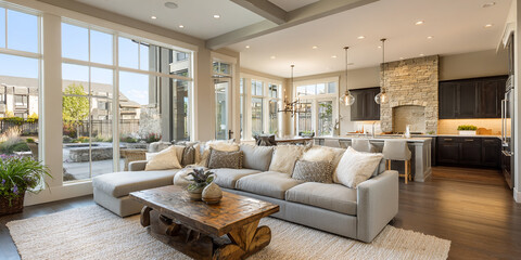A stylish living room with a modern fireplace and television, Modern luxury living room interior design