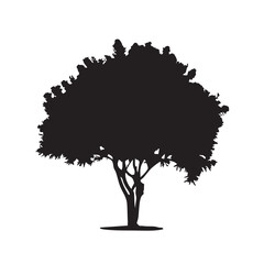 Vector silhouette of tree on a white background.