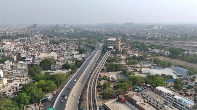 An Aerial Shot of Tughlakabad Delhi Metro Station in NCR, India
