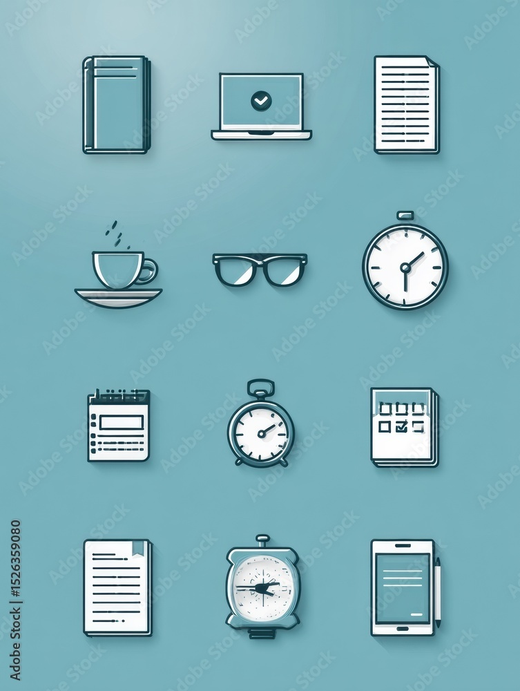 Aufkleber deep work routine infographic featuring focus icons, timer, and notebook in clean visual style for p