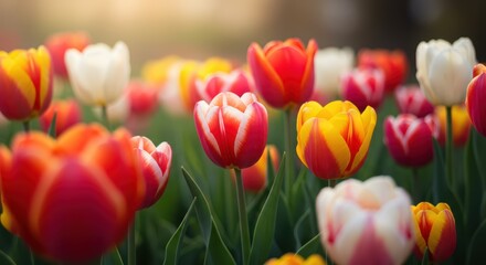 A Field of Dreams A Vibrant Tapestry Woven with Tulips in Hues of Red White Yellow and Pink Flower Power