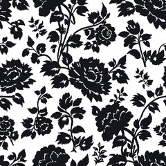 Elegant seamless floral pattern in black and white suitable for textile design or wallpaper