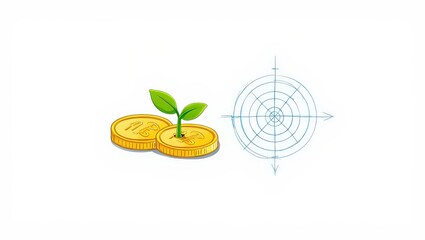 Growing money plant on coins isolated on white background