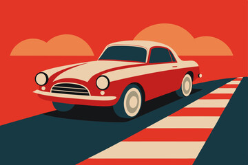 Luxury vintage sportscar vector illustration on the road