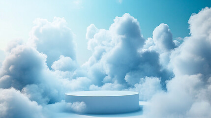 Cloud background podium blue 3d product sky white display platform render abstract stage pastel scene. Podium stand light minimal cloud background studio dreamy pedestal backdrop smoke geometric