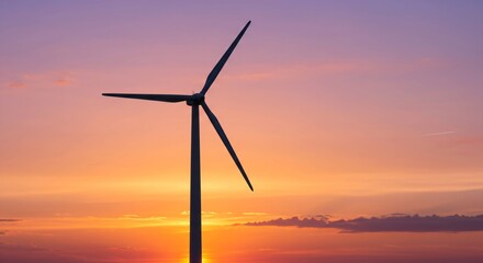 Obraz premium Wind turbine silhouette creating clean, renewable energy. Sustainable power generation with modern technology. Green energy concept.