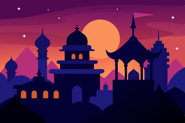 Taj Mahal vector silhouette illustration at sunset, an iconic Indian architectural building