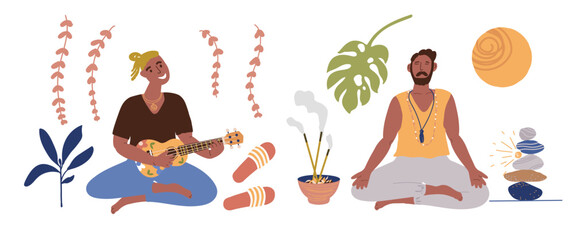 Set of illustrations for a tropical summer vacation .Vector