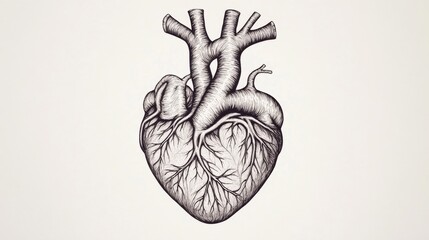 Anatomical Heart Ink Drawing, Detailed Vessels, Human Organ, Black and White Illustration Heart Anatomy,Medical Illustration