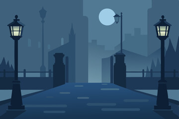 Nocturnal Cityscape A Serene Night on a Bridge