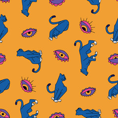 Vector Seamless Pattern of Panther Animal Eye Background for Fashion Wrapping Print Fabric Surface